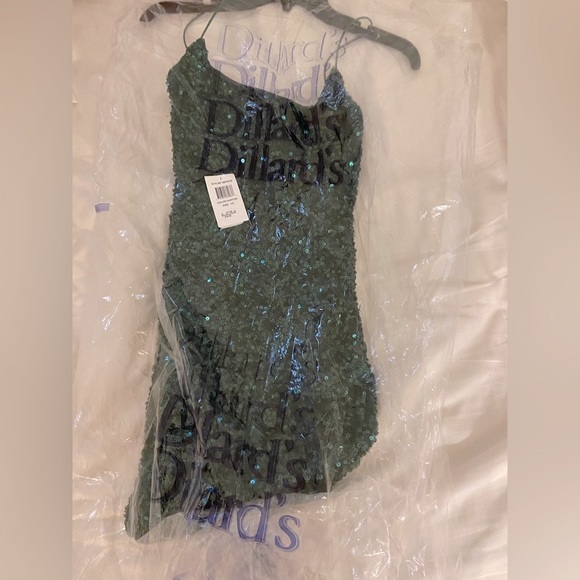 B Darlin Dark Green Sparkly Mini Dress - Picture 3 of 4
